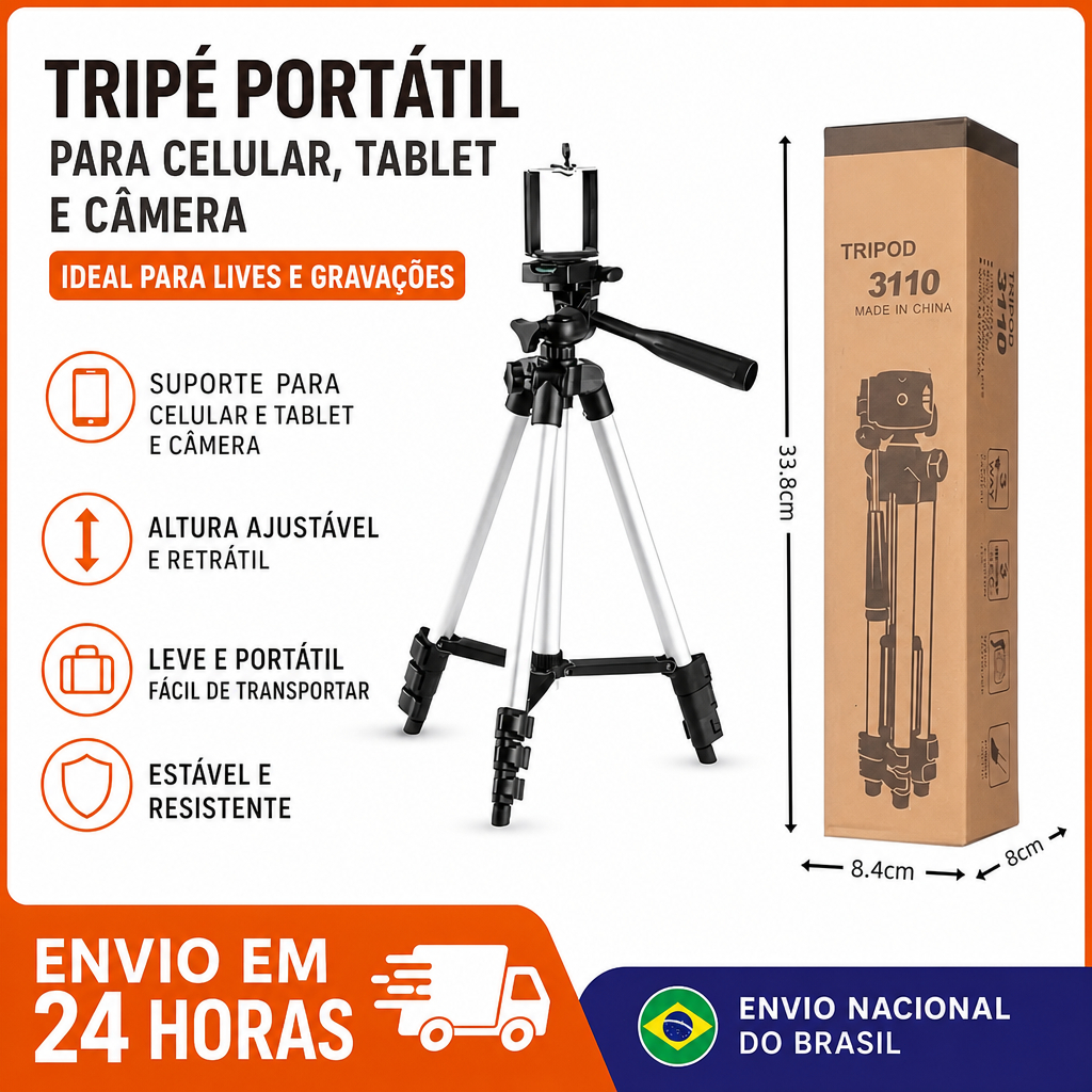 Tripé para Celular Suporte 360° Portátil para Live Gravação de Vídeo Fotografia Resistente