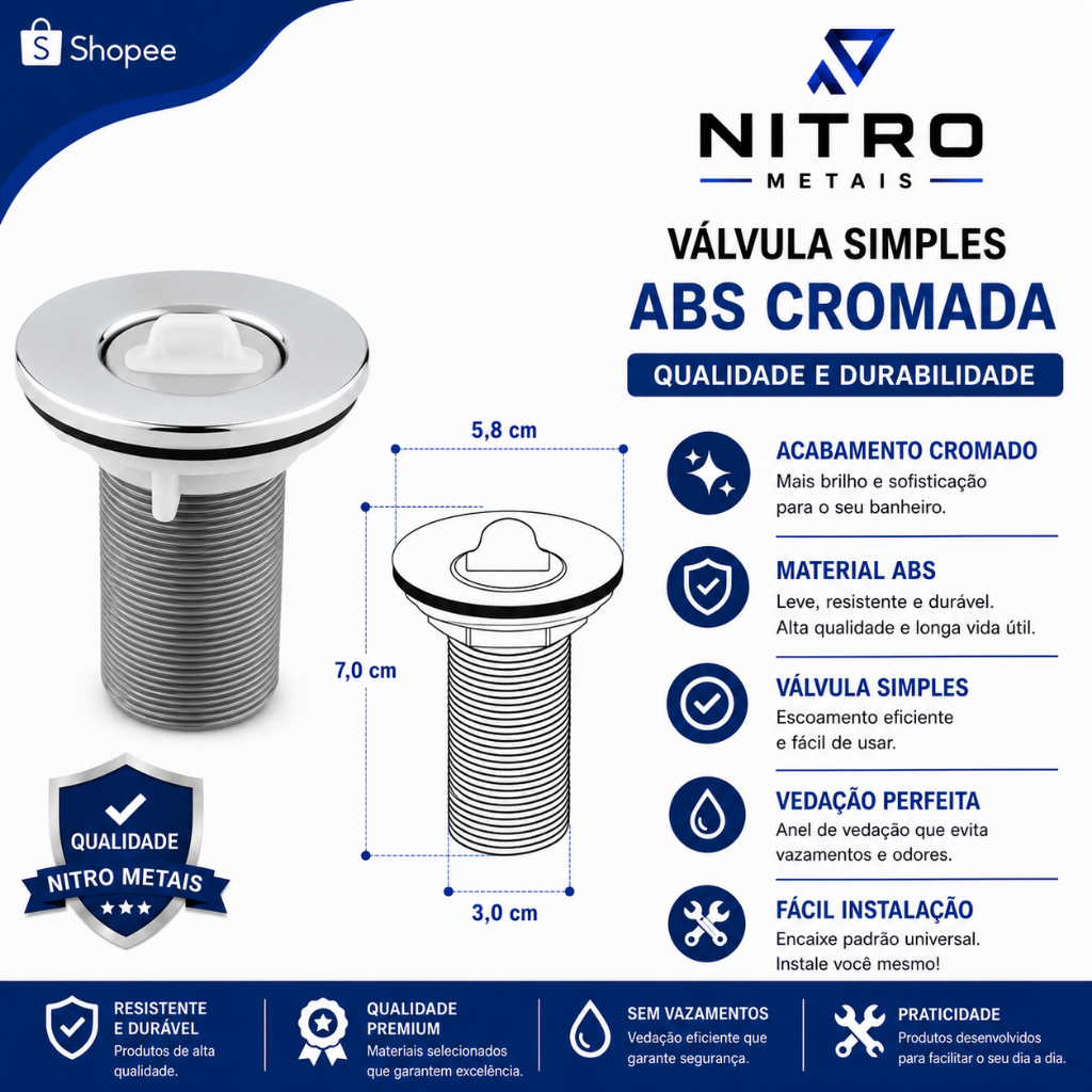 Kit Banheiro Lavatório Torneira ABS Cromada + Válvula Simples + Engate Flexível 40cm Completo — imagem 2 de 2
