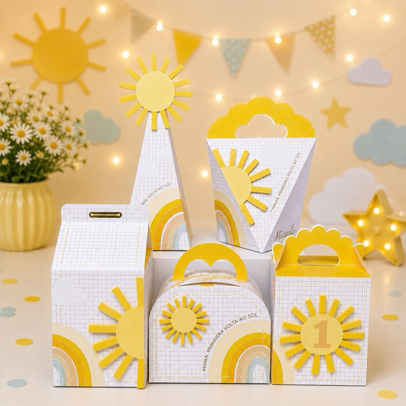 Caixas Personalizadas Primeira Volta ao Sol - Lembrancinha para Festa Infantil - Aniversário