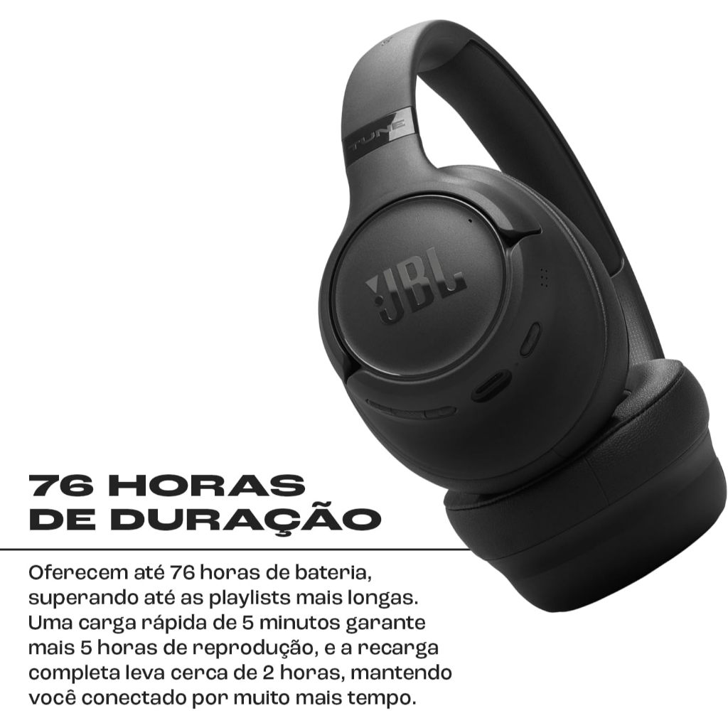 Fone de Ouvido JBL Tune 730BT Preto Bluetooth Over-Ear Sem Fio, Até 76 Horas de Bateria — imagem 2 de 2