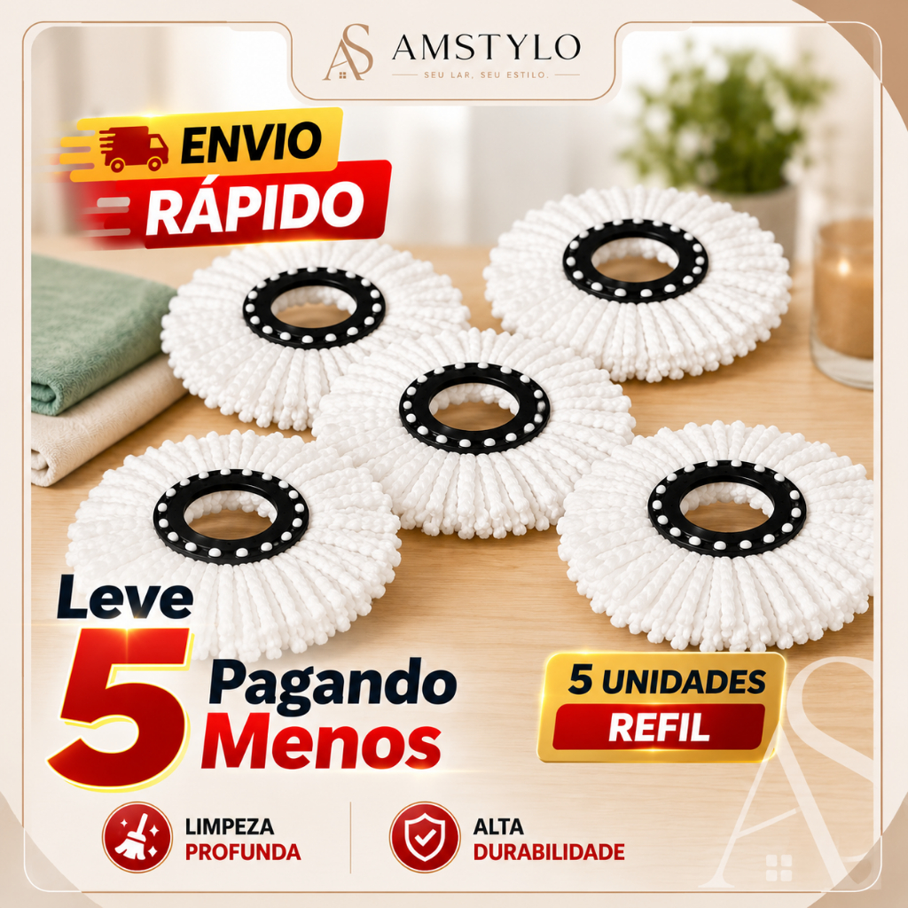 5 Refil Mop Giratório 360 Esfregão Universal 16 Cm Original