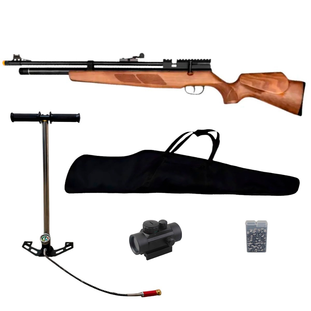 Carabina de Pressão PCP Urban Wood 6.35mm – CBC + Bomba + Red Dot + Capa + Chumbo