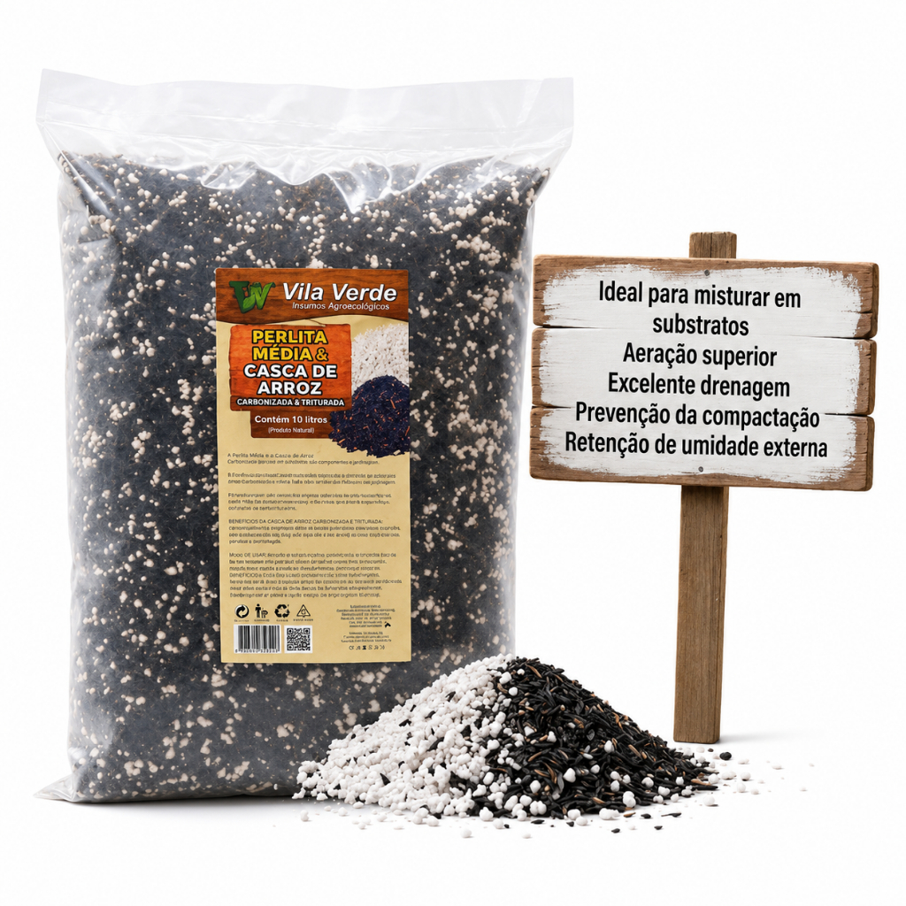 Perlita expandida e Casca de arroz carbonizada inteira pacote com 10 litros Vila Verde