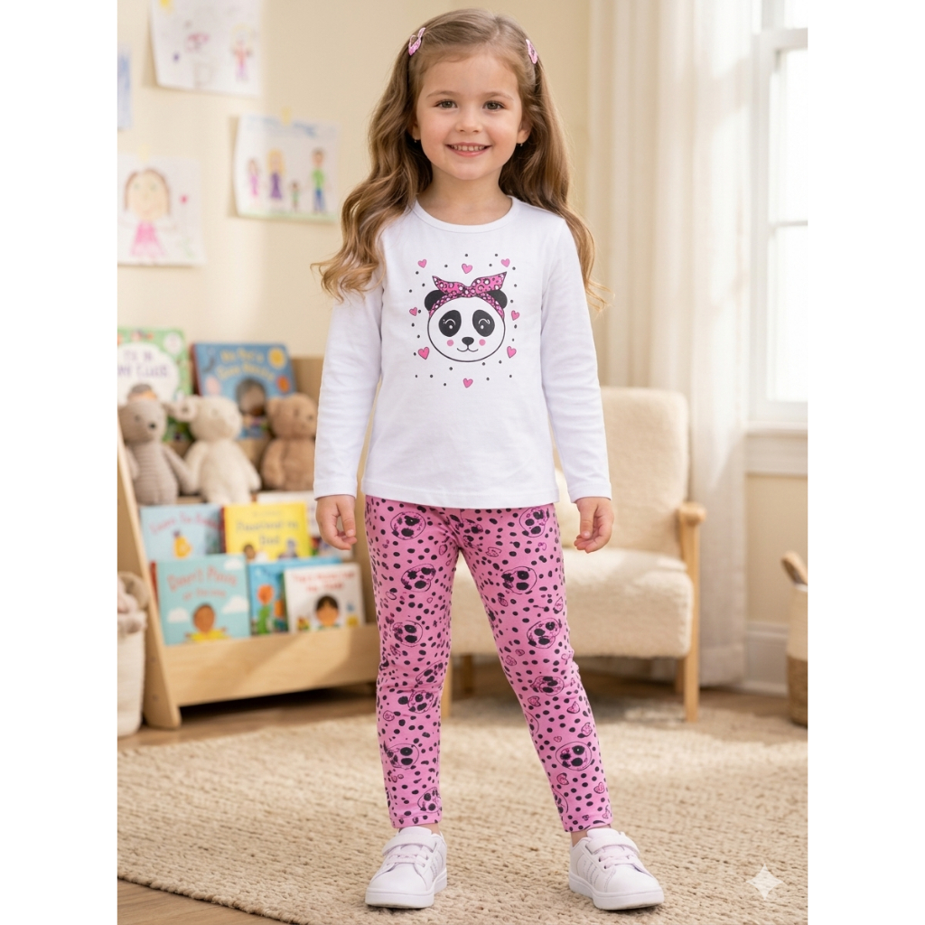 CONJUNTO INFANTIL MENINA MEIA ESTAÇÃO.BLUSA+LEGGING ESTAMPADA DE COTTON.G ao 4 anos ao