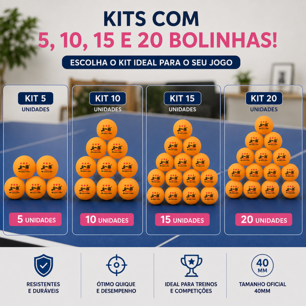 Kit com 20/15/10/5 Bolinhas de Ping Pong Tenis de Mesa Bolas 3 Estrelas de 40mm Pacote de Cor Laranja
