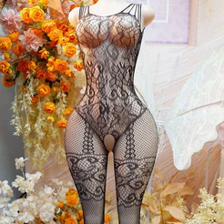 Lingerie Erótica Sensual Renda Vazada Sedutora Macacão Arrastão Aberto Tamanho Único Bodystocking Sexy