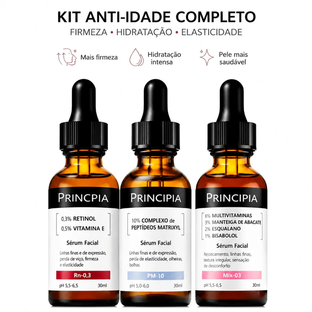 Kit 3 Séruns Faciais Anti-Idade Retinol, Peptídeos e Vitaminas – Firmeza, Hidratação e Elasticidade da Pele — imagem 1