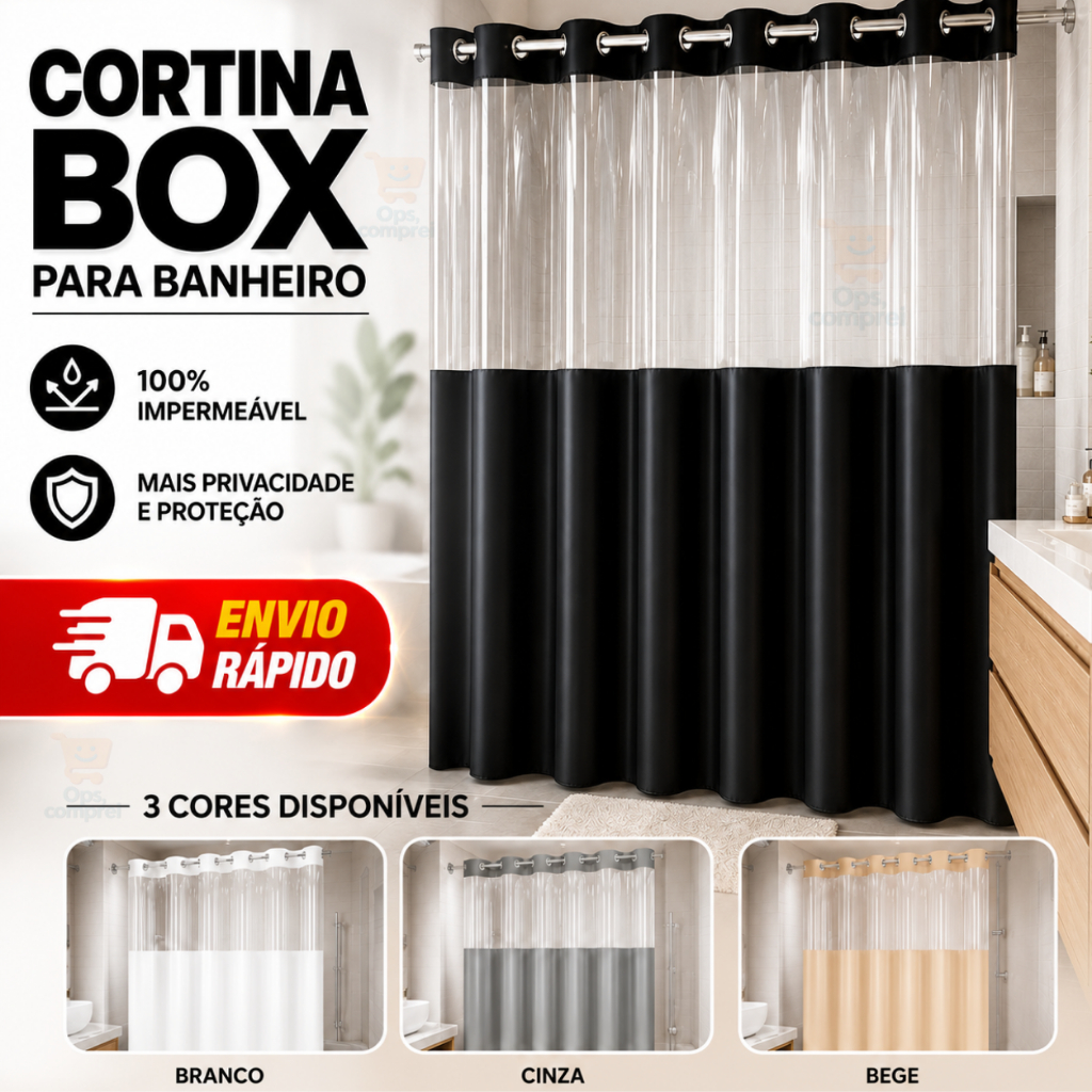 Cortina de Banheiro Box Anti Mofo Com Gancho Ilhos Plástico Transparente