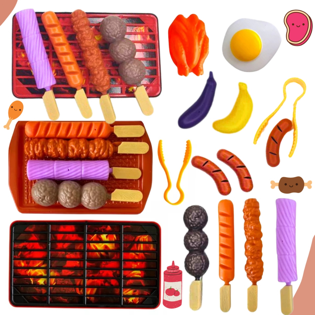 Brinquedo Churrasco Infantil Kit Churrasqueira Com Espetos Comidinha Cozinha Educativo Criança