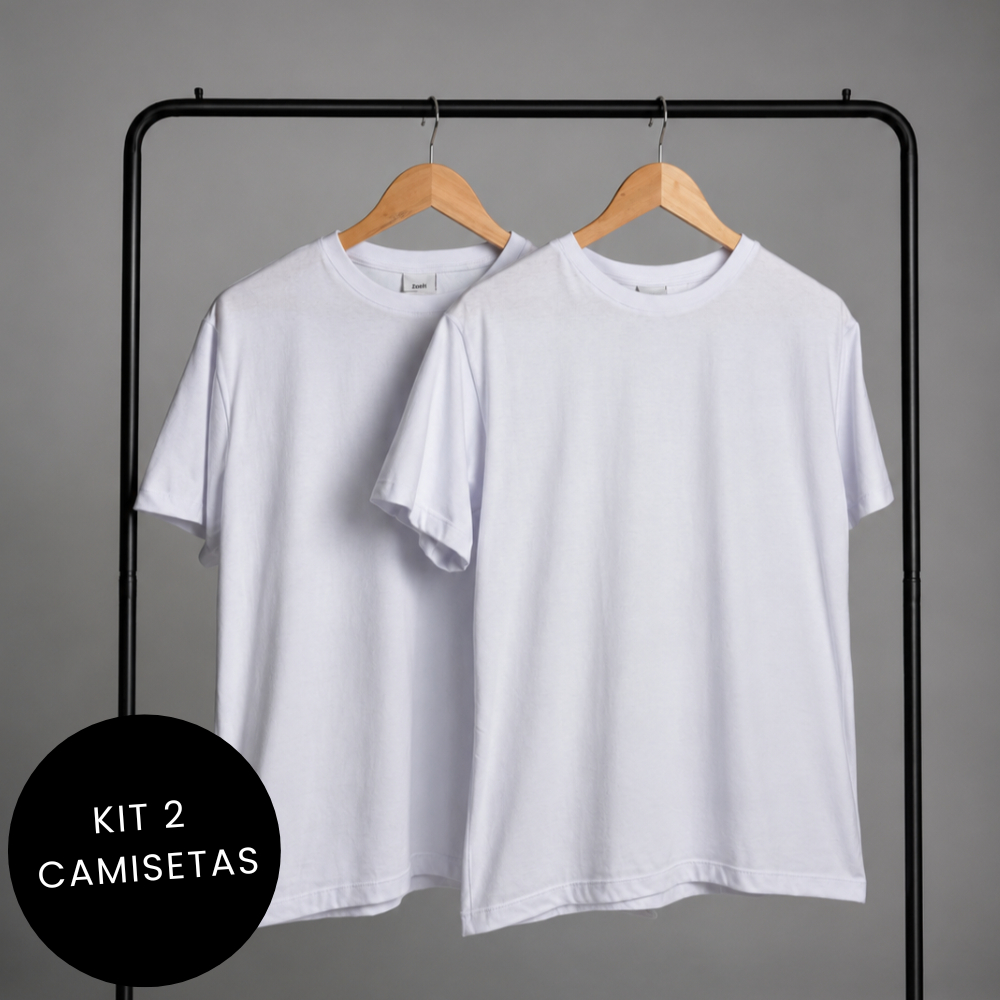 Kit 2 Camisetas Básicas Masculinas 100% Algodão ou Apenas 1 Camiseta Slim Camisa Blusa Básica Cor Branco Branca ZONE