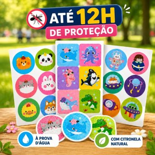 144 Adesivo Repelente Infantil Bebê Mosquito Dengue Pernilongo Muriçocas Proteção 48h Contra Insetos Colorido Divertido
