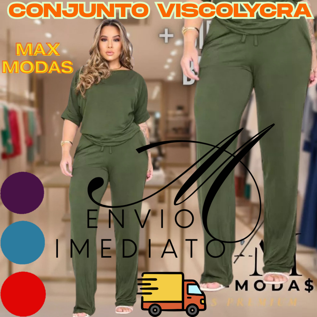 ✨ Conjunto Feminino Viscolycra Duas Peças Calça Pantalona Blusa Elegante Conforto Escritório Aerolook