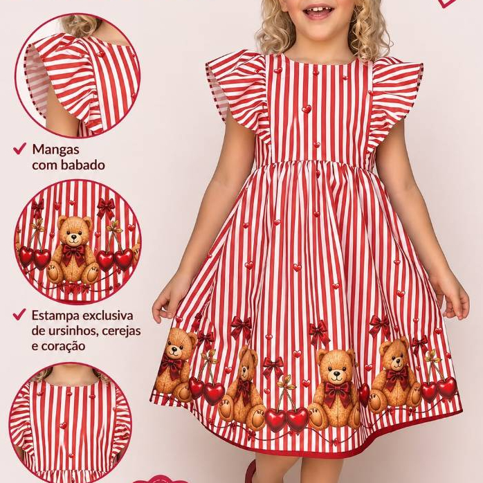 Vestido Infantil Menina  Listrado Barrado Luxo Para Festas  Disponível Em 2 Cores