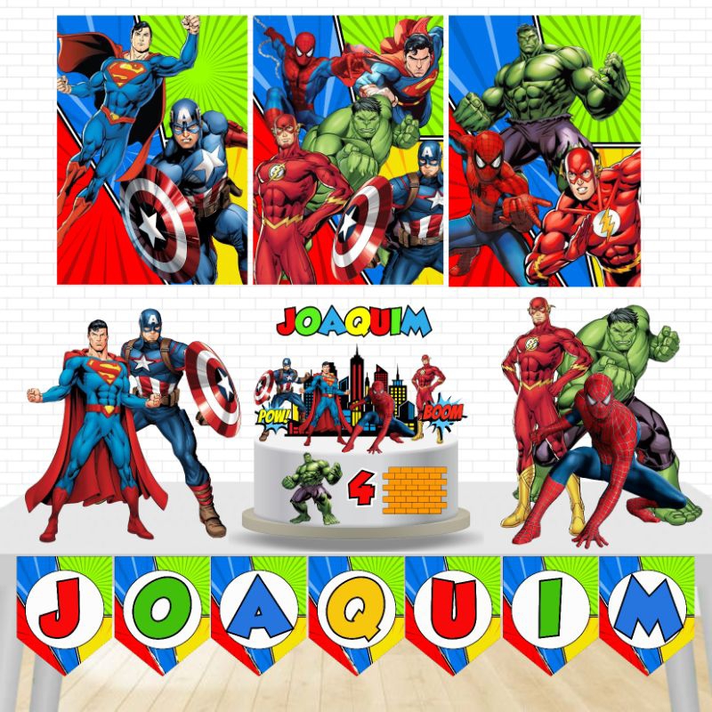 Kit Festa Só um Bolinho-Super Heróis-Decoração Aniversário/Mesversario infantil menino-Kit Personalizado completo Heróis