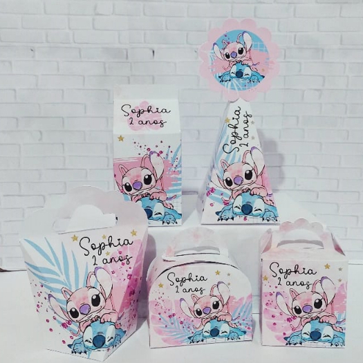 Caixinhas STITCH E ANGEL - Caixinhas Personalizadas para decoração e lembrancinha de aniversário - Pegue e Monte
