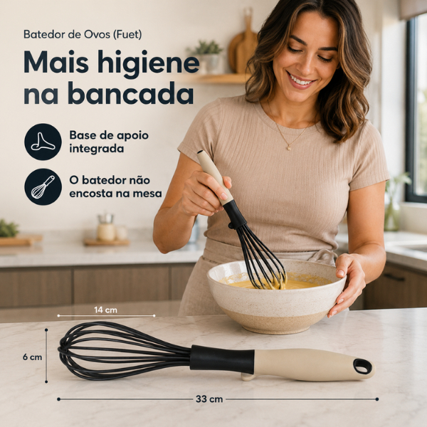 Batedor de Ovos Fuet 33 cm Nylon com Cabo de Silicone e Base de Apoio — imagem 2 de 2