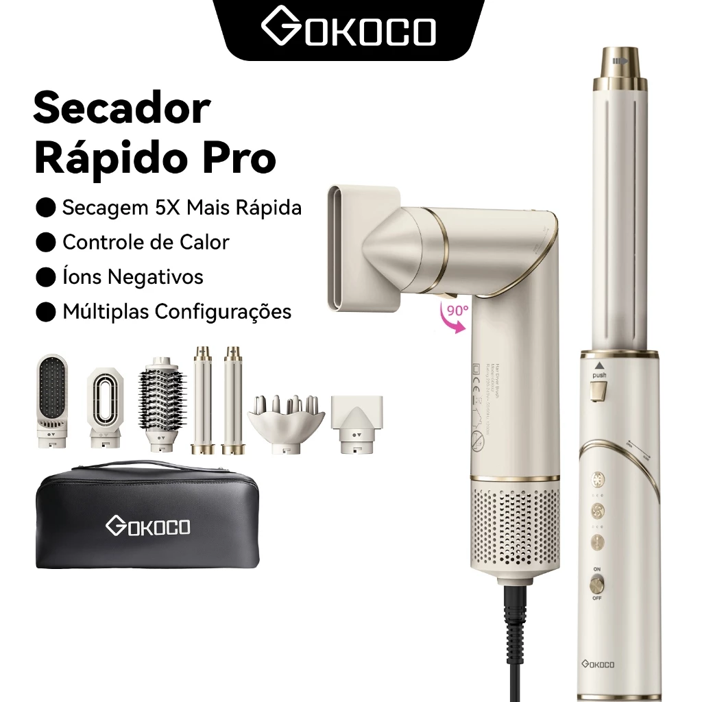 GOKOCO Escova Secadora 7 Em 1 GD032 Conjunto De Secador De Cabelo Multifuncional De Alta Velocidade  Para Alisar Enrolar — imagem 1