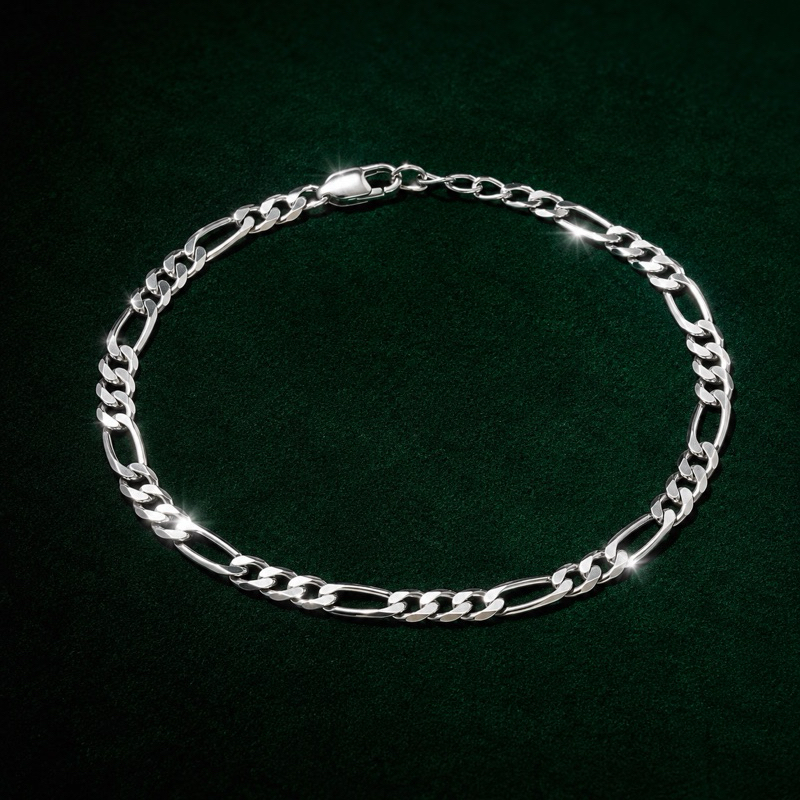 Pulseira Masculina Prata 925 Elos Três e Um 3mm Elegante