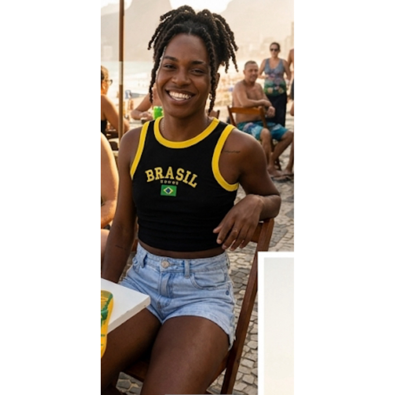 Blusa Regata Brasil Cropped Feminina a Ribana Canelada Alça fina Brasil Copa do mundo  blusa elegante