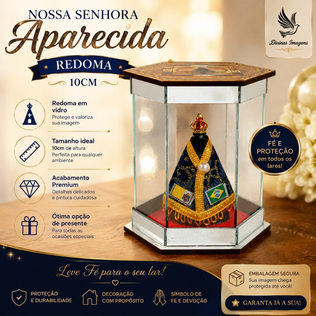 Redoma Oratório de Vidro Nossa Senhora Aparecida 10cm – Símbolo de Fé e Proteção