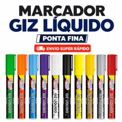 Caneta Marcador Giz Líquido BRW 6mm 4g Removível para Vidro Lousa Quadro Branco Vitrine Espelho Unidade