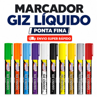 Caneta Marcador Giz Líquido BRW 6mm 4g Removível para Vidro Lousa Quadro Branco Vitrine Espelho Unidade