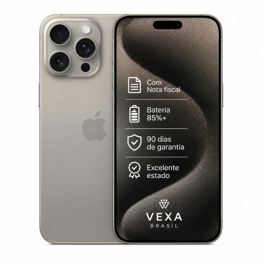 Apple iPhone 15 Pro Max 256GB Titânio Natural | Semi Novo Premium | Bateria Míni