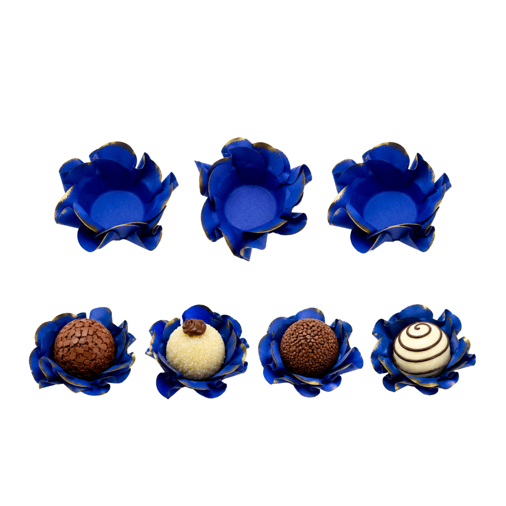 Forminha Flor Bali AZUL ROYAL BORDA OURO c/ 40 unid. Lulli Fest