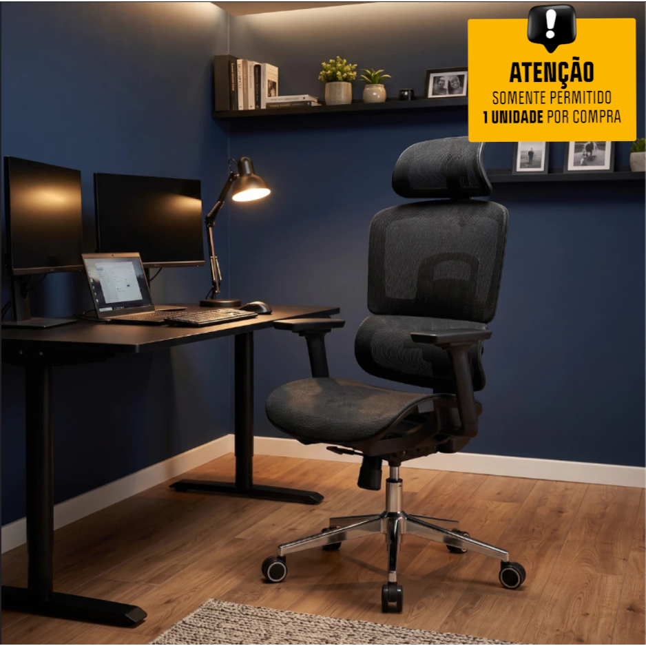 Cadeira de Escritório Dr. Office Business Pro, Preta, Mesh, 3D, Cadeira Dr. Office Business Pro
