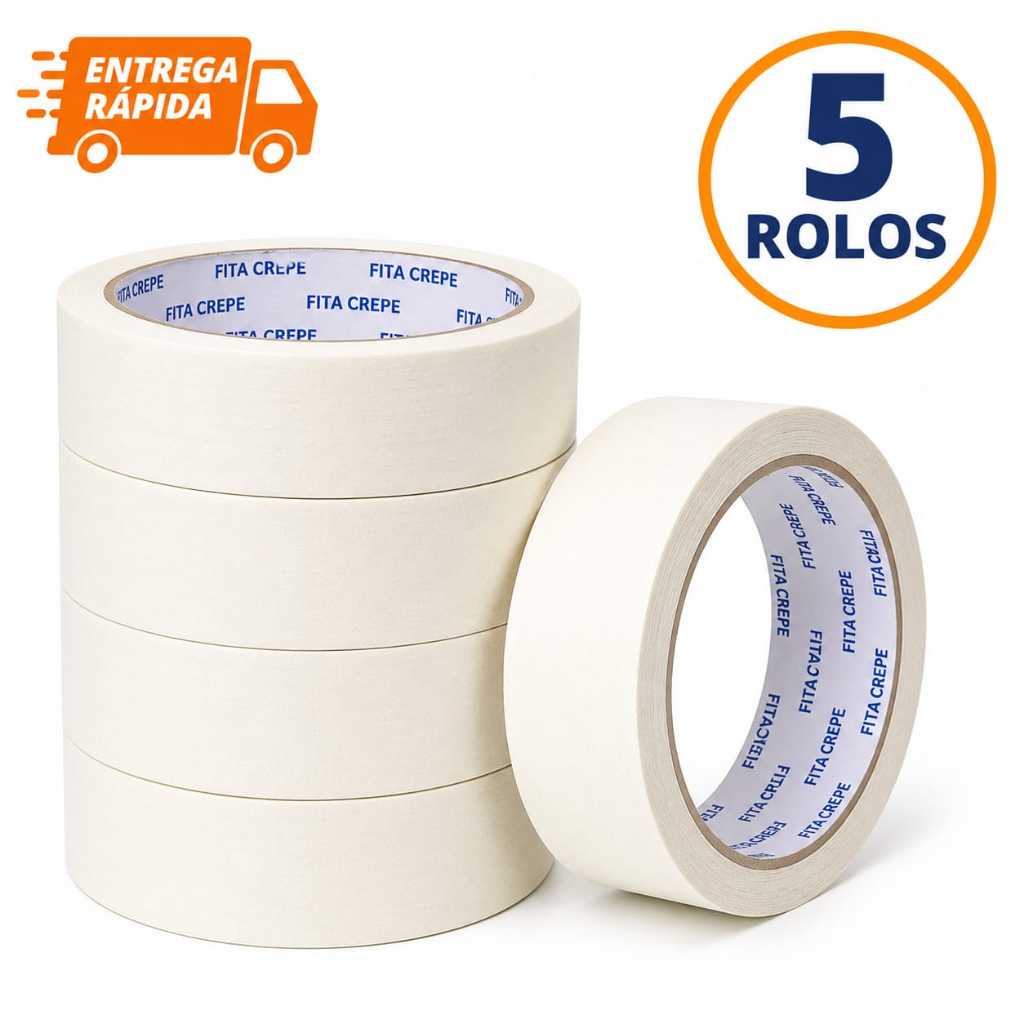 Fita Crepe 19mm x 10m Pintura e Proteção Uso Geral Atacado - 5 Rolos