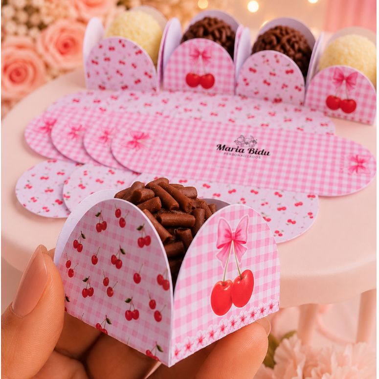 Forminhas de Doces Cerejinha Personalizado no Tema | Lembrancinha de Festa e Aniversário