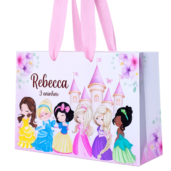 Kit 10/15/20/30  Sacolas Personalizadas Princesas Cute Disney | Lembrancinhas Bolsinha Festa Infantil
