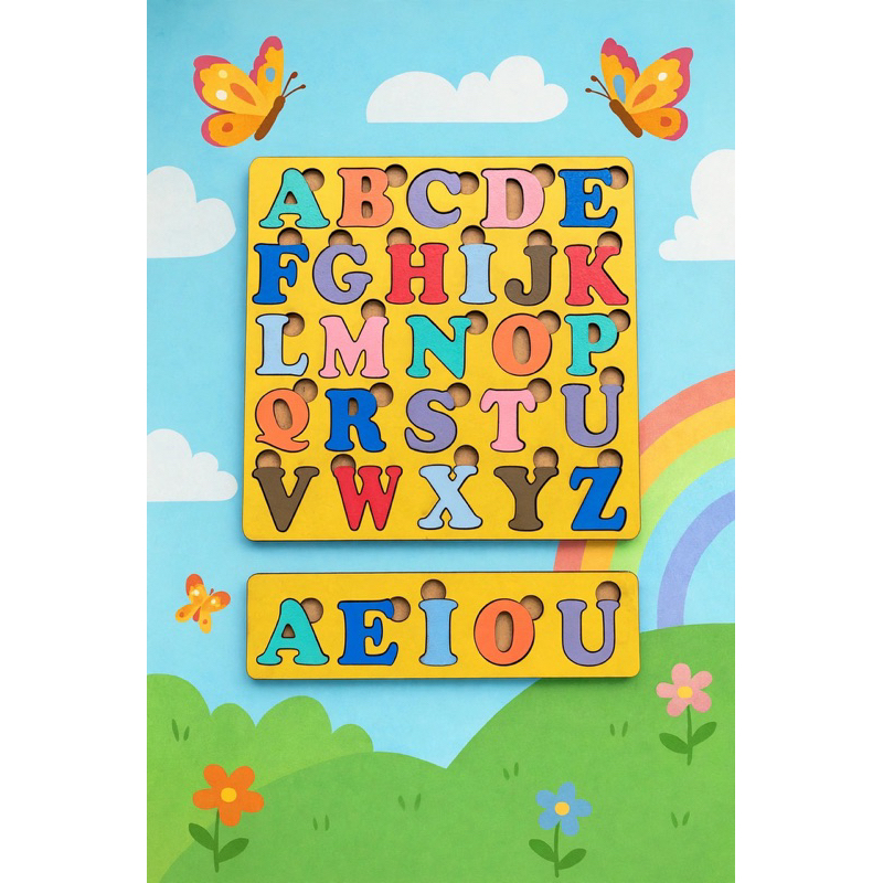 kit quebra cabeça em mdf alfabeto e vogais infantil em madeira montessori brinquedo pedagógico letras educativo