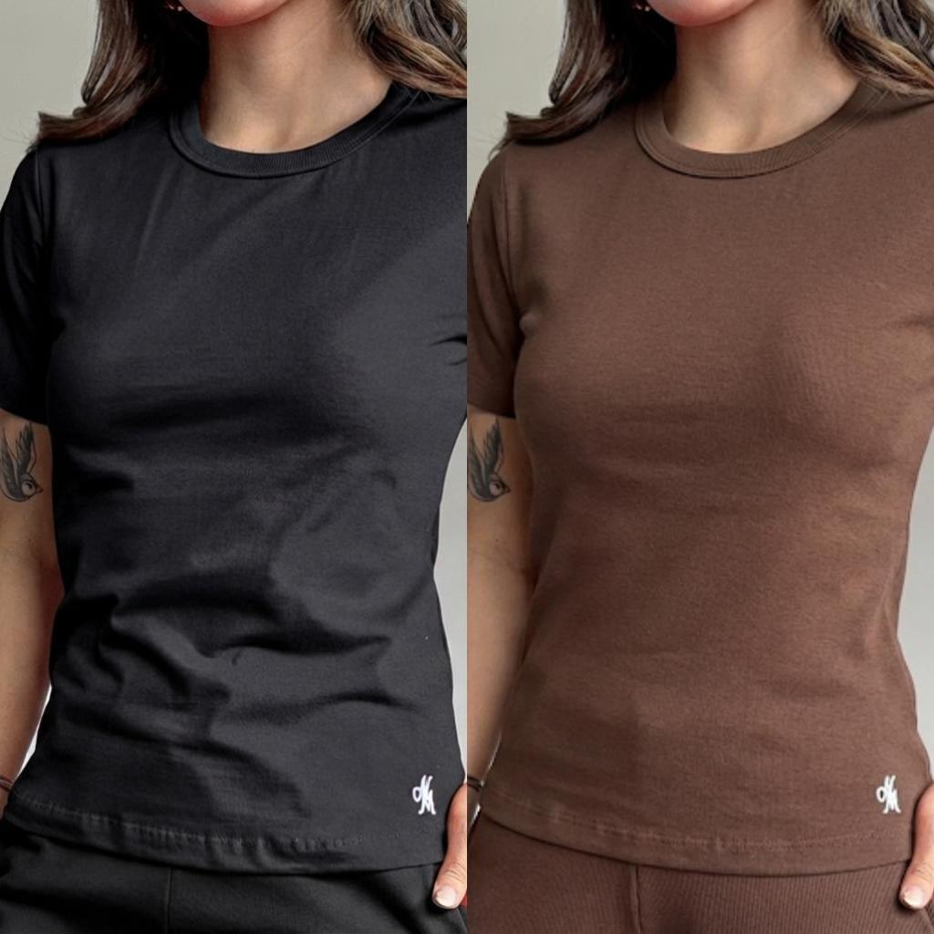 Kit 2 T-Shirt Algodão 30.1 Comfort Confortavel Estilosa Baby Look Casual Básica Urbana