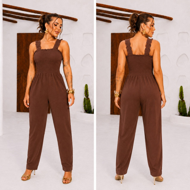 Macacão Feminino Longo com Alça Elegante Tecido Premium Moda Feminina