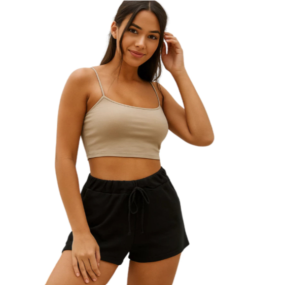 Shortinho de Moletinho Feminino Elástico com Bolso Lateral Confortável