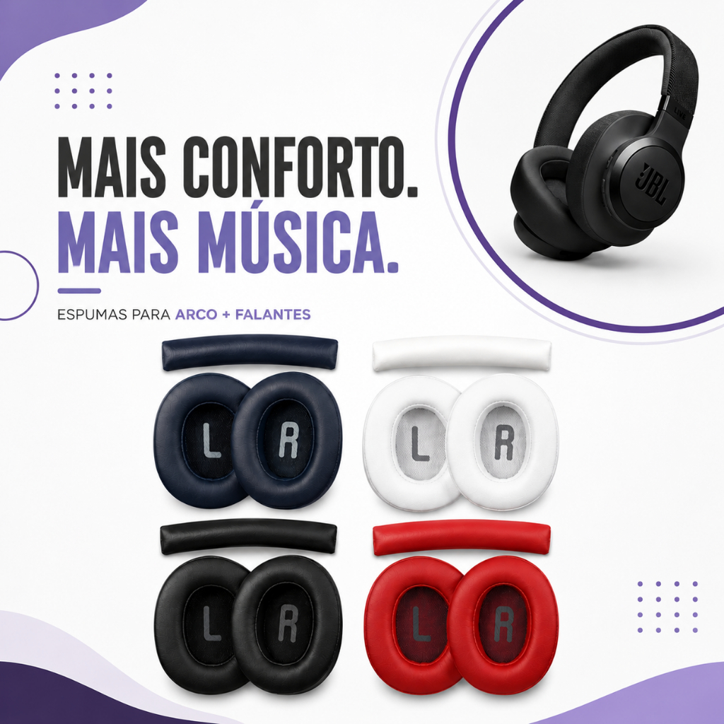 ESPUMAS COM ARCO Para Fone JBL TUNE 700BT, 700BTNC, 710BT, 720BT, 750BT, 760BTNC, 770NC e +