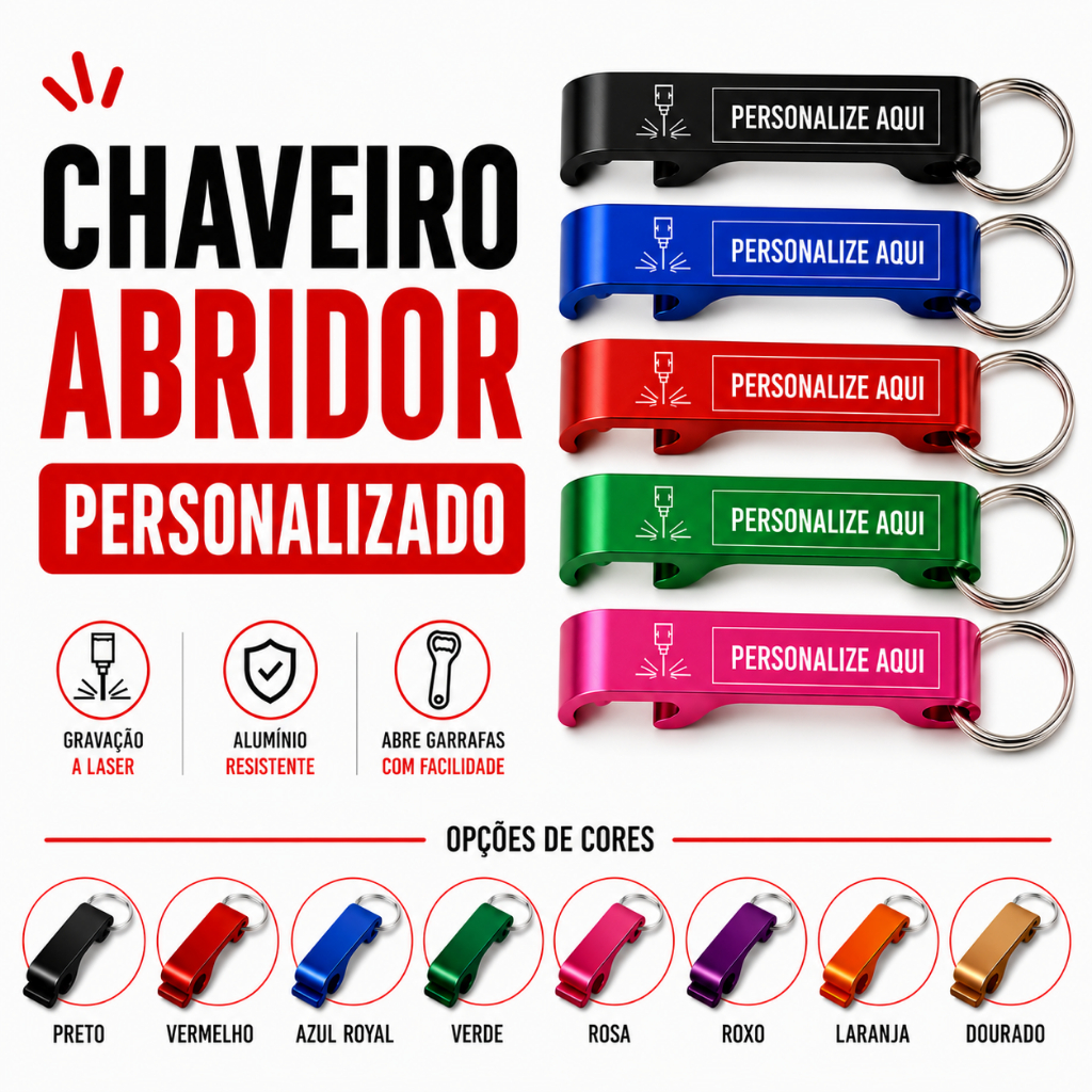 KIT Chaveiros de Alumínio Personalizados  para sua empresa, aniversario, casamento, lembrancinhas