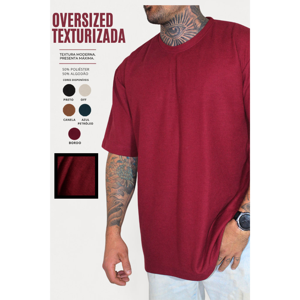 Camisa Oversized texturizada Camiseta Canelada Oversized Streetwear Casual