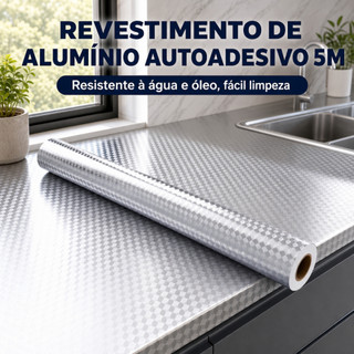 Revestimento Autoadesivo Alumínio 5Mx40cm, Anti‑gordura Água Óleo para Cozinha Armário Gaveta, Fácil Instalação