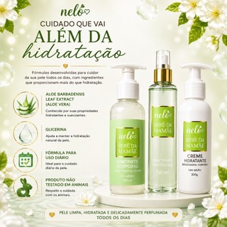Kit ou Avulso Sabonete Corporal, Body Splash e Creme Hidratante Bebê da Mamãe | Aquele Cheirinho de bebê