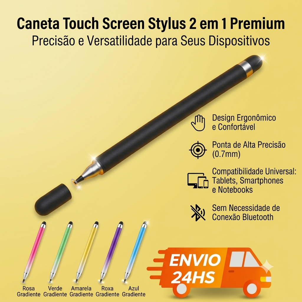 Caneta Touch Screen Stylus Universal 2 em 1  Compatível com Tablet iPad, Samsung Galaxy e Xiaomi