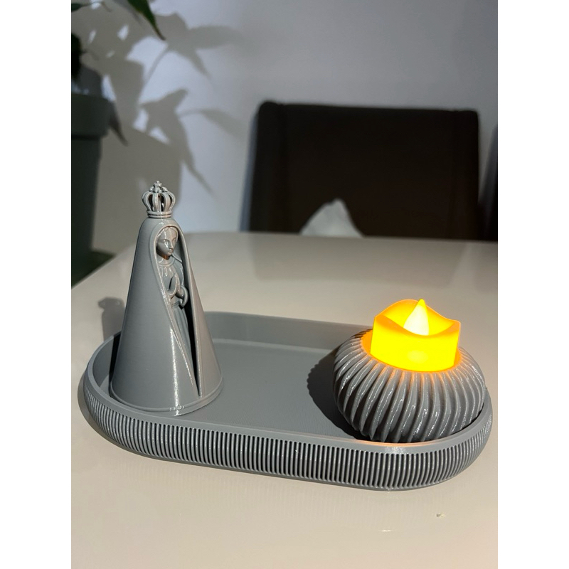 kit decorativo nossa senhora aparecida +porta velas led | kit religiosos em impressão  3D