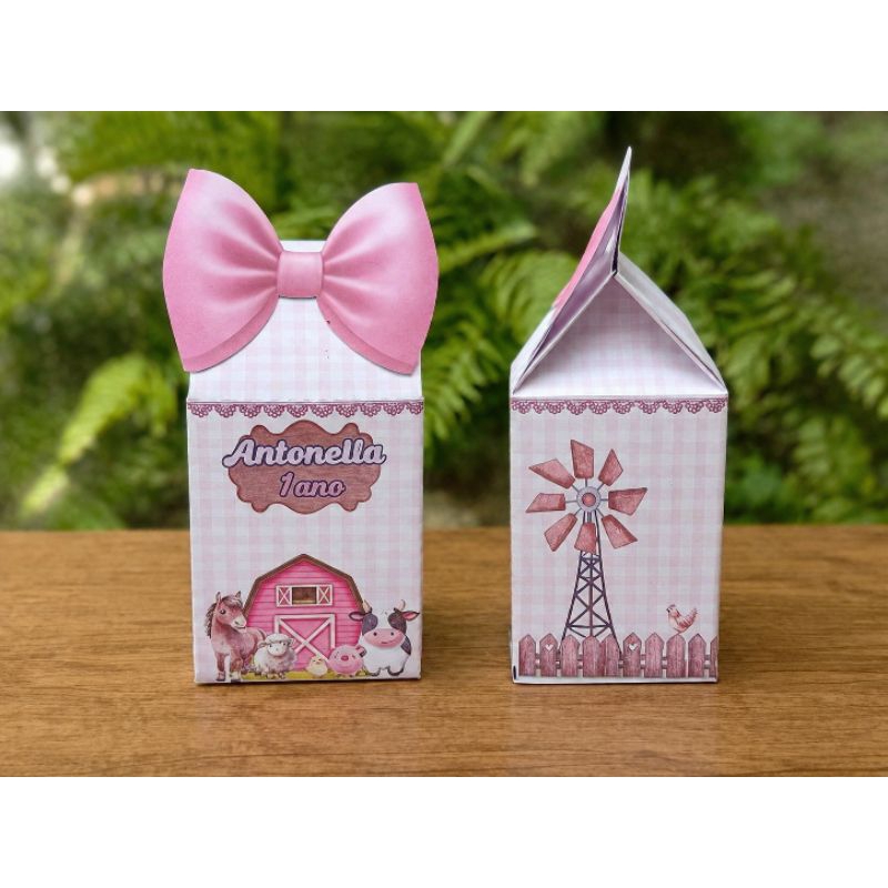 KIT 6 Caixinha Milk FAZENDINHA MENINA Personalizada | Festa Infantil | Lembrancinha | Kit Festa"