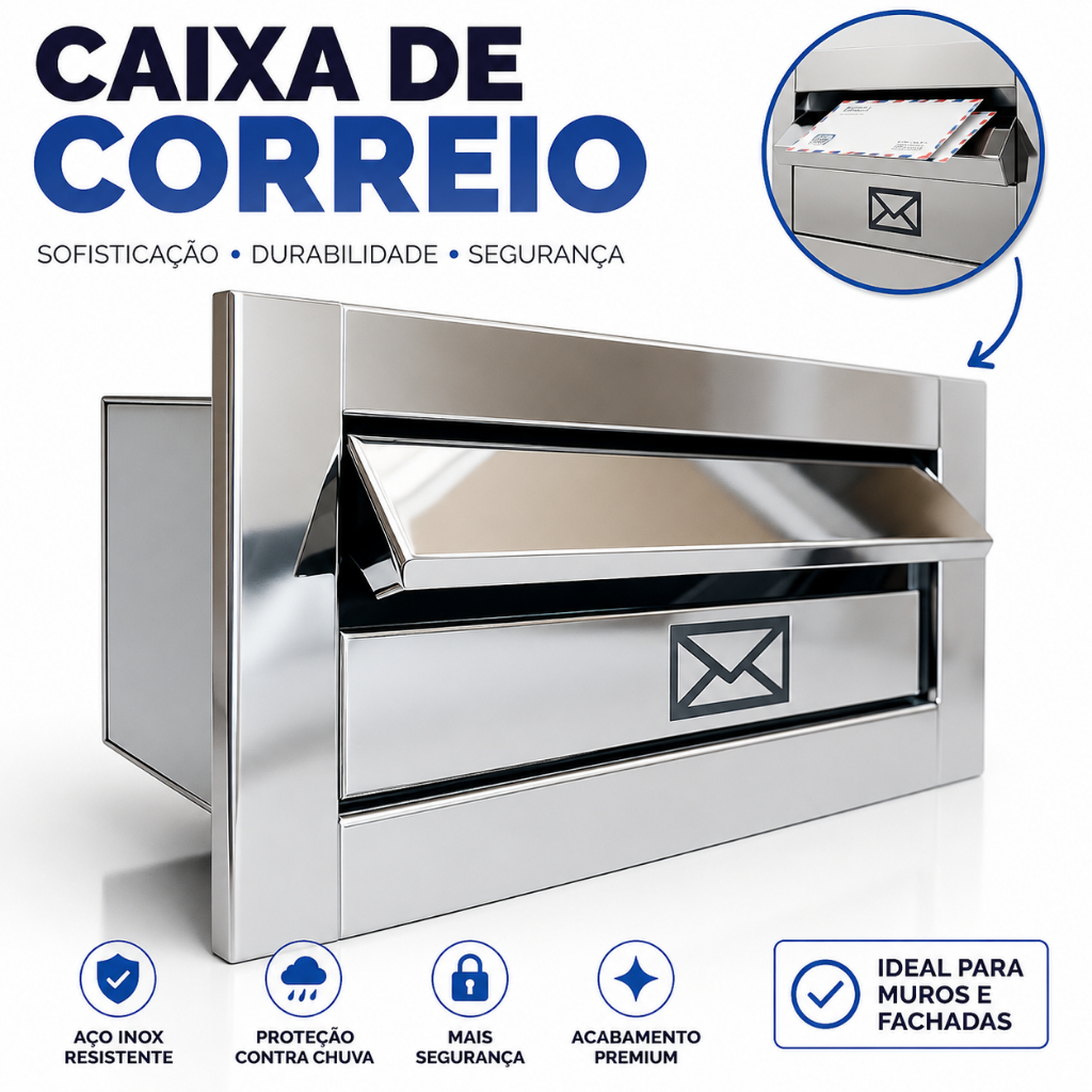 Caixa de Correio Para Muro Parede Aço Inox Embutir Moderna