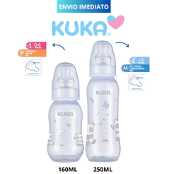 Kit 2 Mamadeiras Kuka Bico Macio Ortodôntico Anatômico c/Válvula Anticólica 160ml e 250ml Cor Neutra