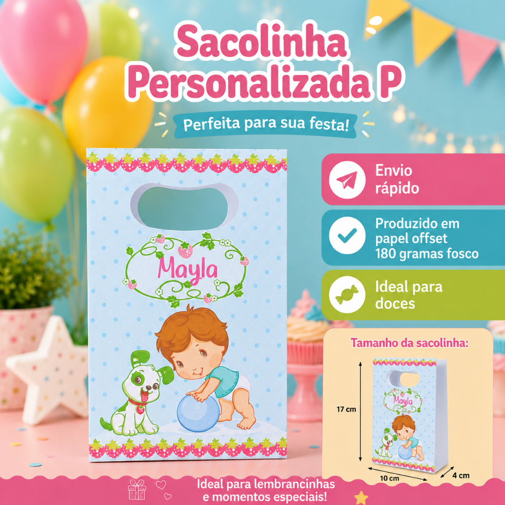 Sacolinha Personalizada Limãozinho Baby/ Moranguinho Lembrancinha Aniversário (PEGUE E MONTE)