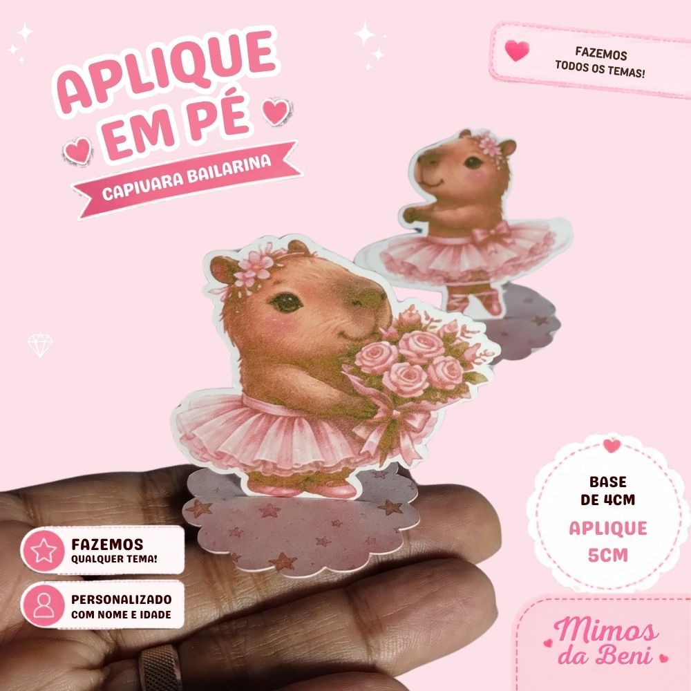 Aplique em Pé Capivara Bailarina Festa Infantil Personalizado para Decoração e Lembrancinha
