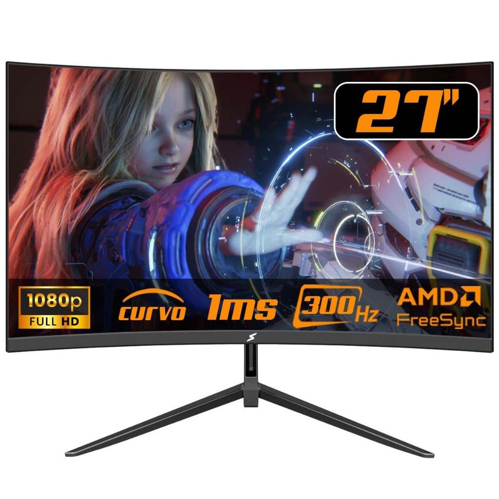 Monitor Gamer SuperFrame Vision, 27 Pol, Curvo, Full HD, VA, 1ms, 300Hz, FreeSync, HDMI/DP, SF-MN-VSN27FVCFB1B — oferta na Shopee