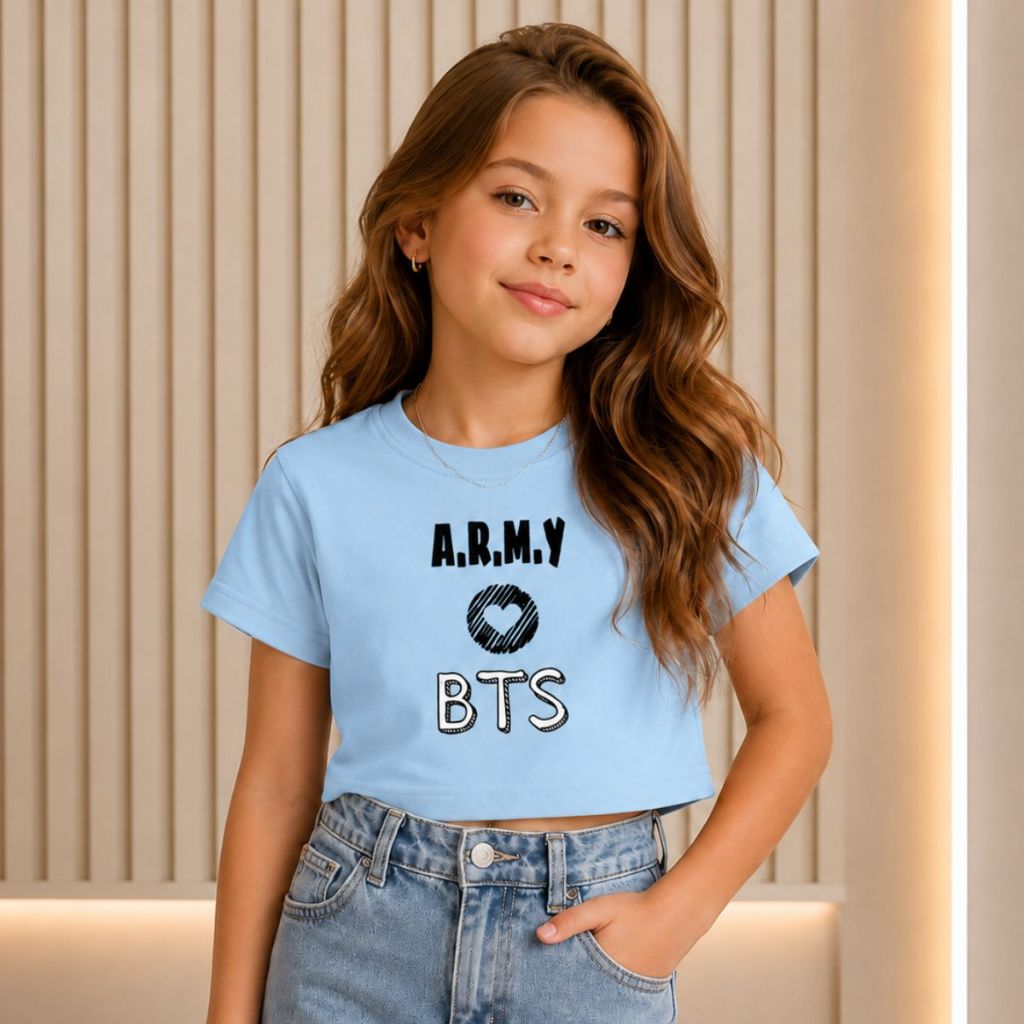 Camiseta Feminina Infantil K-Pop Bangtan Boys Jungkook Jim Hope Fã Kpop Bts Algodão Básica Estilosa Confortável